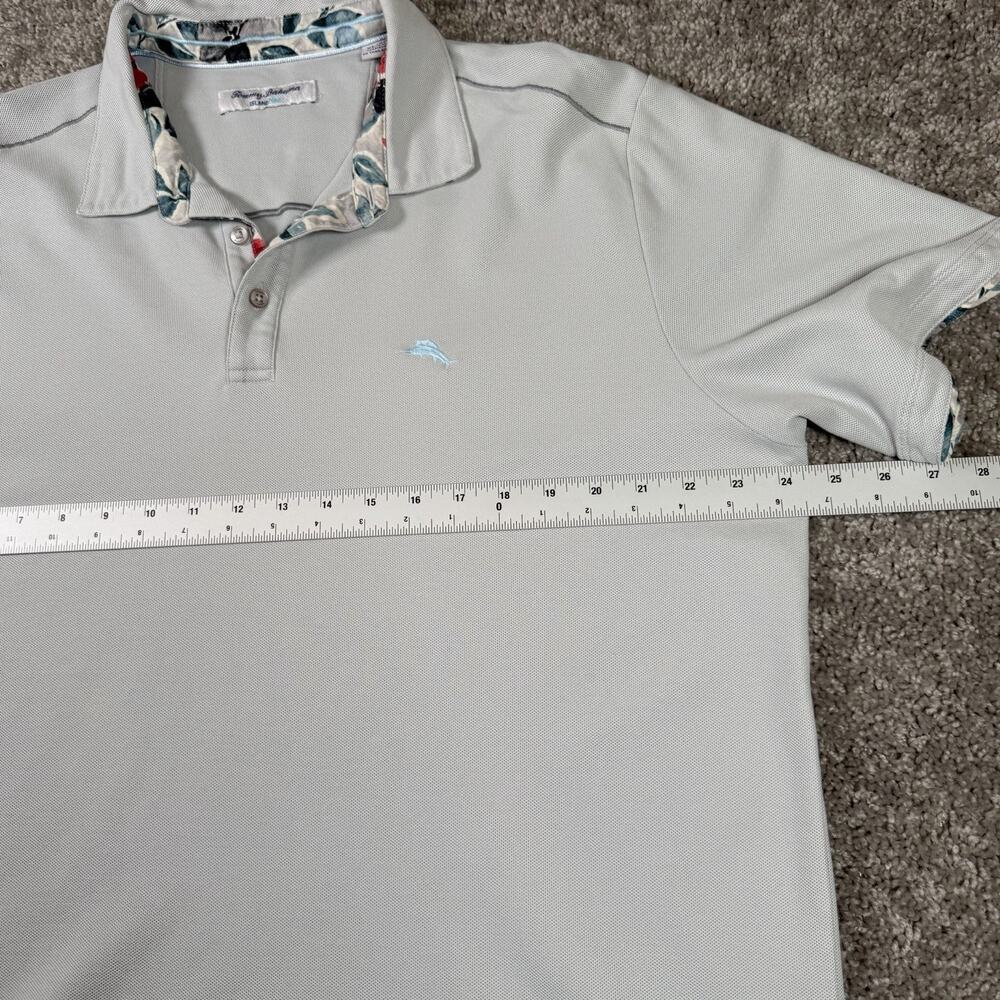 Tommy Bahama Polo Gray Island Zone Rugby Floral Cuff Embroidered Logo Mens XL - Picture 6 of 8
